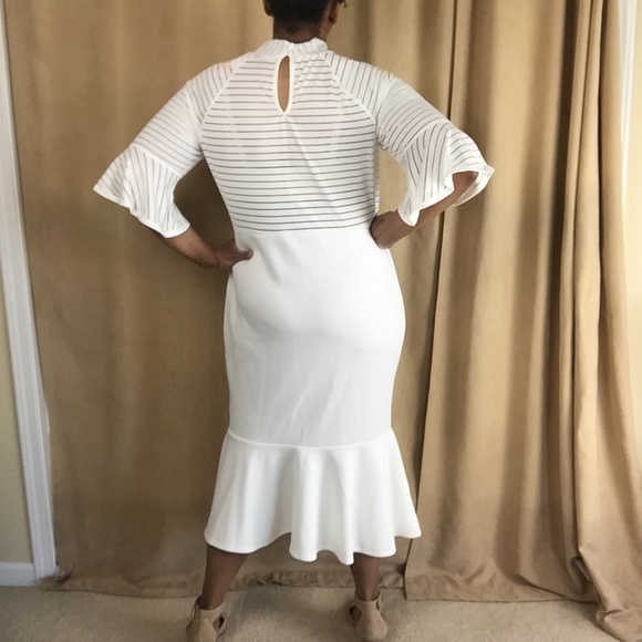 NWT Sheer Stripe Trumpet Dress w/ Bell Sleeves 3XL - Picture 2 of 16